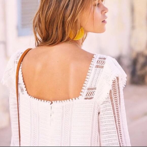 Sezane Diana Crochet Lace Long Sleeve Ruffle Mini Dress Ecru Cream Size 4 - Picture 5 of 16